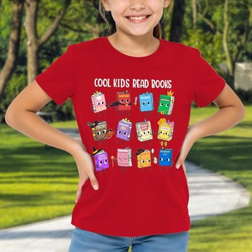 Reading Shirts for Kids – Cool Read Books Shirt Boys Girls Fun Book Lover Tee Tops Red - Thumbnail 4