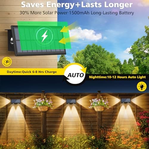 T-SUN Solar Fence Lights, 6 Pack Fence Lights Solar Powered 3000K Warm White, IP65 Waterproof Solar Wall Light Outdoor for Yard Step Patio Railing Pool Porch - Thumbnail 5