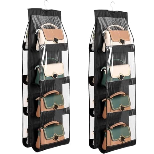 ZB.soar Handbag Purse Organizer,2 Packs Enlarged 8 Pockets Crystal Clear Dust Proof Purse Organizer Closet,Washable Wardrobe Closet Organizer for Handbags Purse (2, Black)