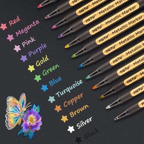 HOTU Metallic Marker Pens, 12 Metallic Paint Markers 2MM Medium Point for Black Paper,Rock Painting, Glass,Scrapbooking Crafts, DIY Photo Album, Eggs Decorating, Card Making,DIY Fabric, Model WP8130a - Image 1