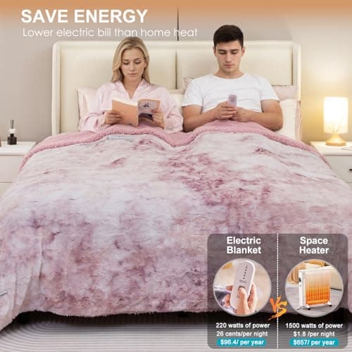 Heated Blanket Full Size,Pink Electric Blanket 72"x 84",Soft Faux Fur Tie-Dye Heating Blanket,5 Heating Levels & 10 Hrs Auto Off,Over-Heat Protection, ETL Certification - Thumbnail 4