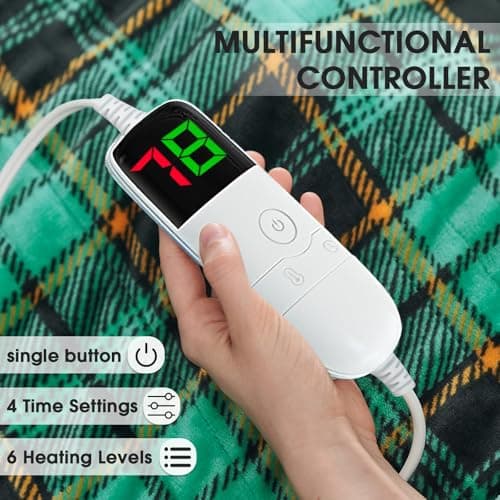 Green Heated Blanket Electric Throw 50X60, Heating Blanket for Couch, Plaid Sherpa Winter Blankets Warmer, 10 Levels & 8-Hour Auto Off, Fast Heated House Warming Gifts New Home Christmas Decor for Mom - Thumbnail 4