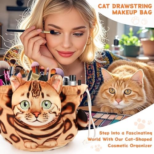 Openhaha Drawstring Travel Organizer, Cosmetic Pouch - Cat Gift, Lay Flat Makeup Bag Gifts for Cat Lovers - Thumbnail 2