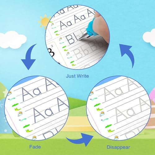 WANFRES Magic grooved Writing Practice Books Great for Beginners, 5 Books, 2 pens, 2 Pencil Grips, 20 Refills. grooved Handwriting Practice for Kids 3-10, Reusable grooved Handwriting workbooks. - Thumbnail 3