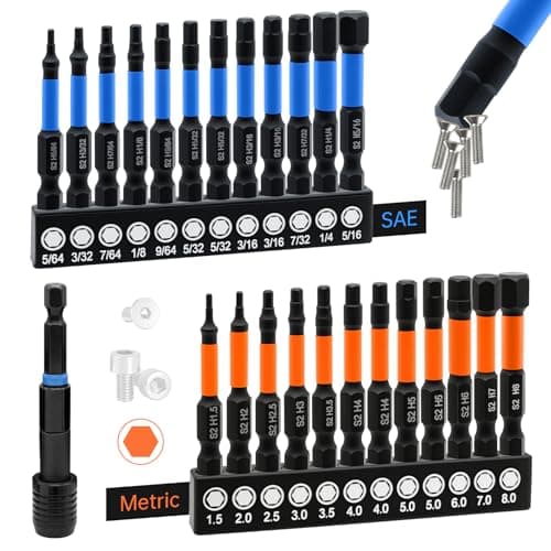 Allen Wrench Drill Bit Set 25pcs Hex Bit Set, Impact Driver Bit Set, Screwdriver Bit Set, Allen Wrenches Sets, 2" Metric&SAE 1/4" Hex Shank Magnetic Allen Key Drill Bits Sets with Storage Box - Image 1