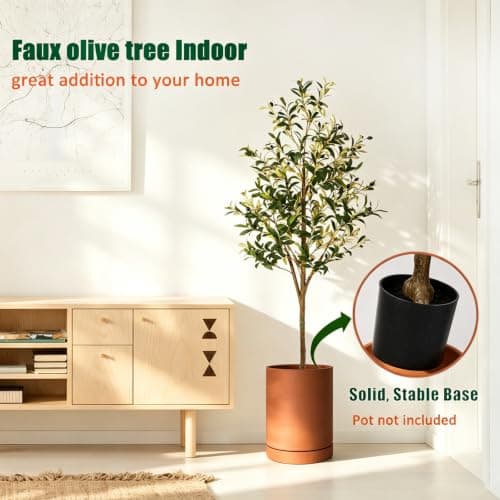 6ft Artificial Olive Trees Indoor, Faux Olive Tree 6 Feet Fake Plants with Realistic Leaves Olive Silk Tree Home Bedroom Housewarming Gifts - Thumbnail 3