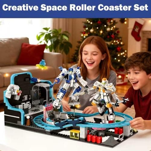 Toptrend Space Roller Coaster Toy, 1293pcs Robot STEM Building Toys Coaster Set for Kids 6-7 8-12 8-14, Creative Engineering Christmas Stockings Stuffers Gifts for 6 7 8 9 10 11 12 13 14 Year Old Boys - Thumbnail 3