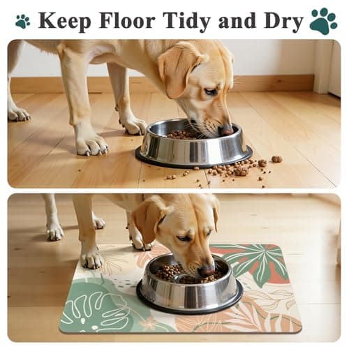 Topotdor Boho Dog Food Mat - Absorbent Quick-Dry Cat Bowl Mat for Food and Water, Non-Slip Pet Feeding Placemat for Messy Drinkers Dog Accessories Pet Supplies, 12"x20", Red - Thumbnail 3