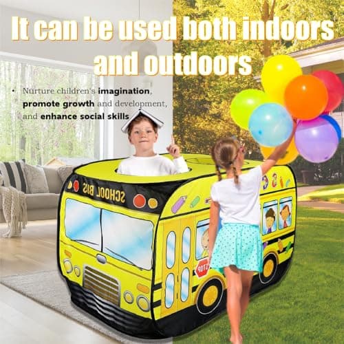 Pop Up Tent for Kids.School Bus Tent for Toddlers.Playhouses for Toddlers.Large, Easy to Organize.Birthday Gift for Girls & Boys.Can Be Played with by 2-3 Kids.Indoor Playhouse for Kids - Thumbnail 5