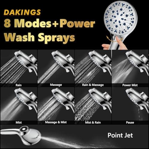 DAKINGS High Pressure Filtered Shower Head with Handheld, Upgrade Magnetic 10-Mode Handheld Showerhead Built-in Power Wash for Bathroom Cleaning, Detachable Shower Head with 71" Shower hose - Thumbnail 6