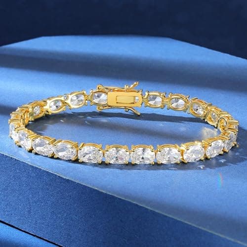 Gemsme Oval Tennis Bracelets for Women, Gold Tennis Bracelet with 5x7mm Oval Cubic Zirconia, 18K Gold Plated Classic Diamond Tennis Bracelet for Women/Men - Size 8 inch - Thumbnail 4