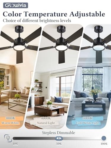 Glowivia 60 Inch Ceiling Fan with Lights and Remote, Smart APP Control, Dimmable with All-Setting Memory, Quiet DC Motor Reversible Blades, Damp Rated Modern Ceiling Fan for Bedroom Patio Living Room - Thumbnail 4