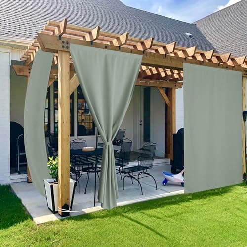 NICETOWN Rod-Free Outdoor Curtains for Patio Waterproof, Sticky Top & Back Tab Bottom with Free Rope for Wind Resistance, Weatherproof Drapes for Gazebo/Porch, W52 x L108 in, Sage Green, 2 Panels - Image 1