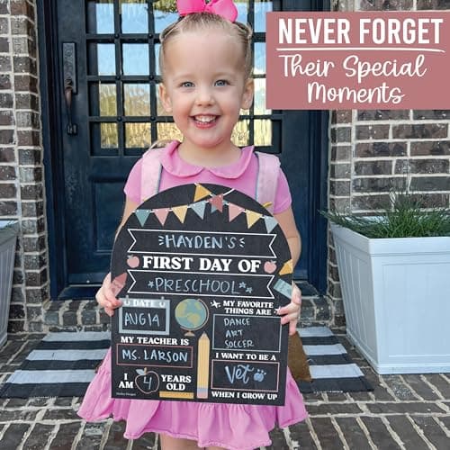 My First Day of School Sign with Marker -11"x14" Double-sided & Reusable Back to School Sign Board and Photo Prop for First and Last Day, Kindergarten PreK Preschool Chalkboard Back to School Supplies - Thumbnail 6