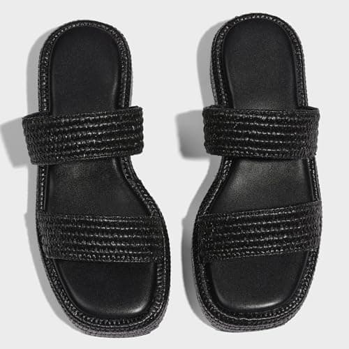 Erocalli Espadrilles for Women Platform & Wedge Sandals Slip on Open Toe Two Straps Cute Slides Summer Beach Straw Raffia Sandal Dressy Flatform Vacation Summer Outfits - Thumbnail 6