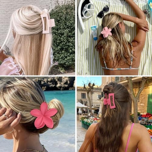 Flower Hair Clips for Women, Square Claw Clips for Girls 6 PCS - Light Pink - Thumbnail 5