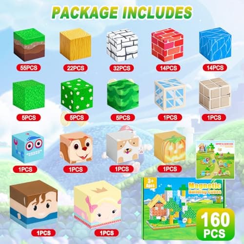 carlle Magnetic Building Blocks 160PCS Magnet Cubes Toys, Build 3D Forest World Set, STEM Montessori Sensory Toys for Kids Boys and Girls Ages 3-5 4-8 - Thumbnail 2