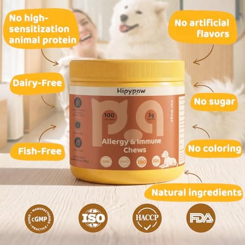 Hipypaw Dog Allergy Relief Chews - Dogs Chew for Itching Relief and Skin Allergy- Soft Probiotics Chew for Dogs Digestive Health Gut Health & Immune System-Skin and Coat Health-100ct - Thumbnail 4