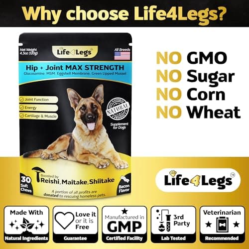 Life4Legs - Soft Chews Hip and Joint Supplement for Dogs - Dog Joint Pain Relief Treats - Glucosamine, Chondroitin, Turmeric - Mobility Bites Supplement - Thumbnail 3