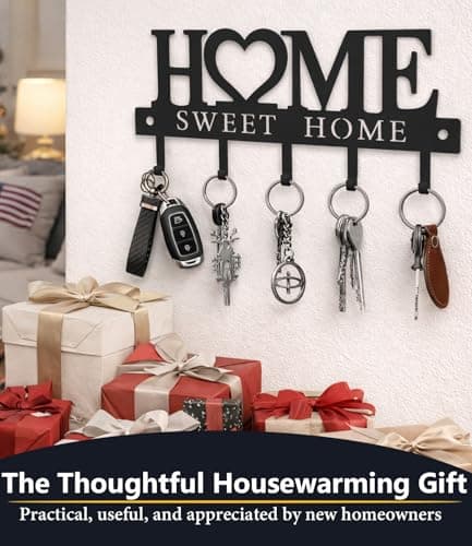 Key Holder Hooks Organizer Hanger Rack Wall Mounted Sweet Home Metal Decor Stylish and Practical for Entryway Front Door Kitchen Hallway Garage Mudroom Office Hardware Included Black (Sweet 13 inches) - Thumbnail 5