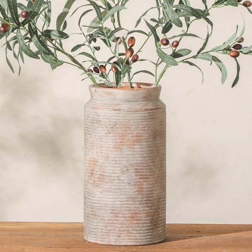 Dobbyby Ceramic Flower Vase 12 inch Farmhouse Rustic Vase for Home Decor Handcrafted Pottery Tall Terracotta Vases for Dining Table Decor Fireplace Living Room Bathroom Wedding Centerpiece (L-Terra) - Image 1