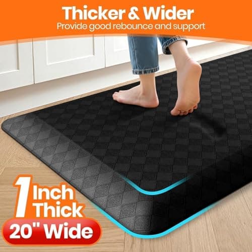 StepRite 1” Thick Kitchen Mats for Floor, Anti Fatigue Kitchen Rugs, Non-Slip,Heavy Duty Water Resistant Kitchen Rug, Standing Desk Mat for Friends, Family, Home, Kitchen, Office (32" x 20", Black) - Thumbnail 2
