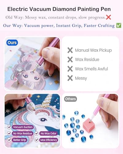 Electric Diamond Painting Pen Vacuum Drill Tool Kit,Diamond Art Pens No Wax Needed with Accessories,E-Painter Vacuum Pen for Diamond Painting Storage Tray,Diamond Art Pen Tools Kit for Adults(Pink) - Thumbnail 3