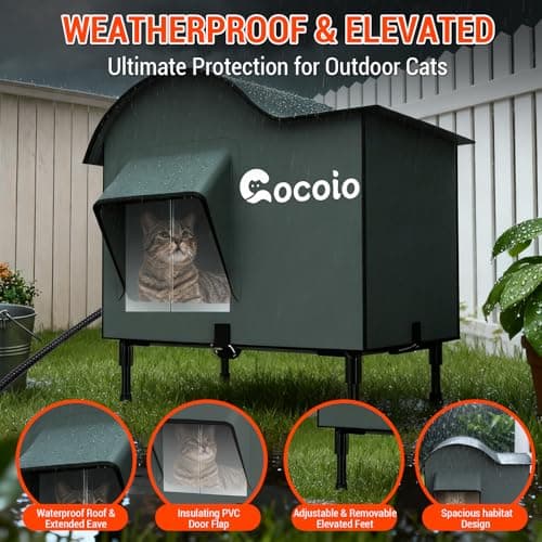 Heated Outdoor Cat House Weatherproof,Extra Large Insulated Heated Cat House for Multiple Cats Outside,Upgraded Feral Elevated Warm Cat Shelters for Winter with Heat Pad,Eaves&Escape Door Collaspable - Thumbnail 5