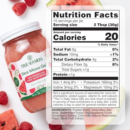 TrueSeaMoss Sea Moss Gel – Wildcrafted Seamoss with Fruits – Jams & Jellies – Watermelon/Raspberry, Pack of 1 (Labels may Vary) - Thumbnail 2