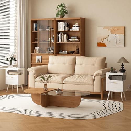 Veegle Nightstand with Charge Station,Modern Bedside Table with Storage Drawer and Open Wood Shelf, Accent Night Stand with Solid Wood Legs for Bedroom and Small Spaces (White) - Thumbnail 4