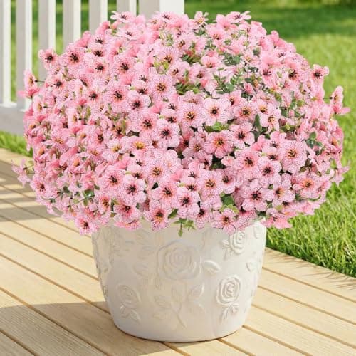 LetuoClips Artificial Flowers Fake Plants for Outdoors Spring Decoration, 13Bundles Silk Realistic UV Resistant Faux Flowers for Outside Planter Porch Yard Patio Garden Home Indoor, Pink - Image 1