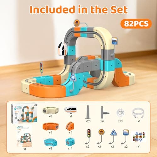 Electric Train Set 3D Flexible Race Track for Kids 3 4 5 6 7 8 Years Old, 82 Pcs Gravity-Defying Rail Building Toys with Motorized Car, STEM Learning Toy Gift for Toddlers Birthday - Thumbnail 4