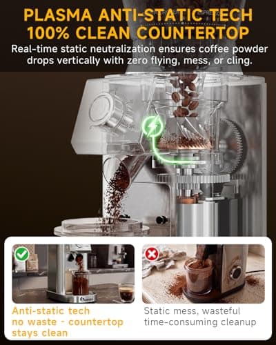IAGREEA Conical Burr Coffee Grinder for Espresso, 48 Adjustable Precise Timed Grind Settings Electric Coffee Bean Grinder, Anti-Static Stainless Steel One Touch Grinder with Portafilter Holder - Thumbnail 3
