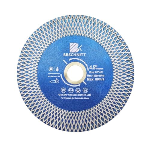 Diamond Porcelain Tile Saw Blade - BRSCHNITT 4.5" Super Thin Diamond Cutting Grinding Disc with X Teeth Arbor 7/8“-5/8“ for Ceramic Tiles,Granite,Marble Angle Grinder Circle Saw Blade - Image 1