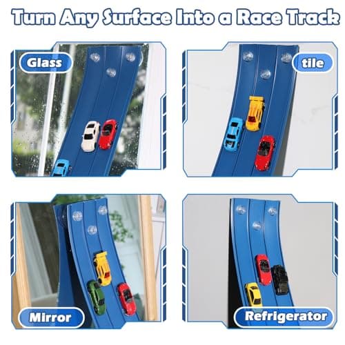 3-Lane Flexible Race Track for Kids 15ft Race Car Track Compatible with Diecast 1/64 Scale Cars, Flexible Car Track Race Ramp Toy with Strong Suction Cups - Thumbnail 6