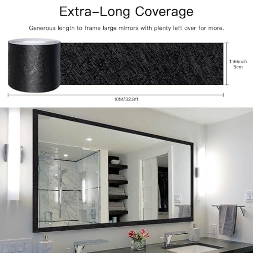 Avinyl 10M Black Mirror Border Peel and Stick Wallpaper, Self Adhesive Waterproof Wallpaper Mirror Frame Tape for Bathroom Decor, Silk Peel and Stick Trim Removable Kitchen Wall Decor 1.96" x 393" - Thumbnail 3