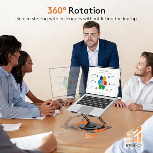 TECKNET Laptop Stand for Desk, 360 Rotating Base, Ergonomic Foldable Computer Stand for Laptop Riser Height Adjustable, Compatible with MacBook Pro, All Laptops 10-17" - Black - Thumbnail 2