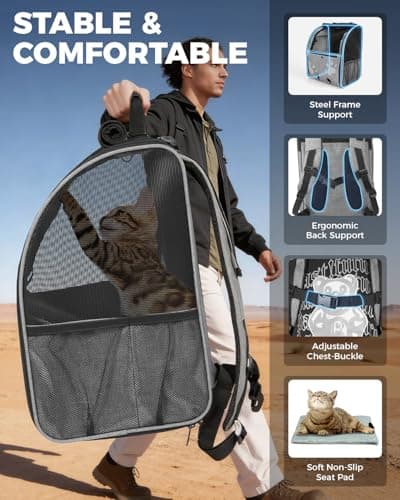 MOYSOON Cat Carrier Backpacks for Kitty Small Dog up to 15 lbs, Lightweight and Foldable Dog Backpack Carrier with Breathable mesh for Travel, Walking, Hiking, Camping and Vet (Grey) - Thumbnail 6