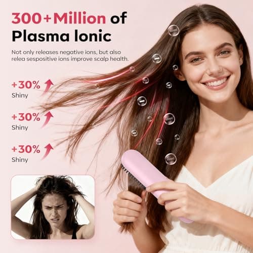 Go Brush Pro for Short Hair Hair Straightener Brush Cordless & Portable with 300M Negative Ions, 4 Temps Fast Heating, Game Day Ready Styling Tool for Watch Parties, Travel & Daily Use Nude Pink - Thumbnail 4