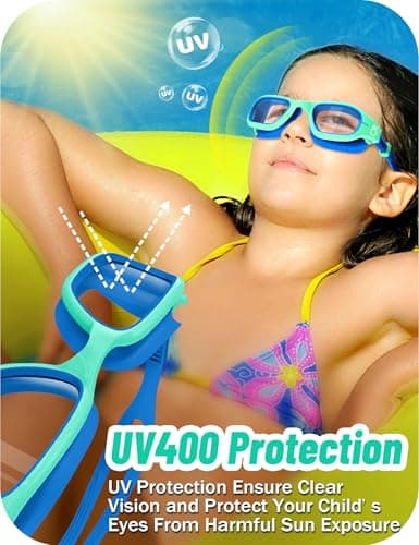Vvinca Kids Swim Goggles, Swimming Goggles for Toddlers Kids 3-14 Outer-Eye Fit Anti-Fog UV Protection No Leak Soft Liquid Silicone Seal Anti Shattered Lens Pool Glasses for Boys Girls Teens Gift - Thumbnail 4