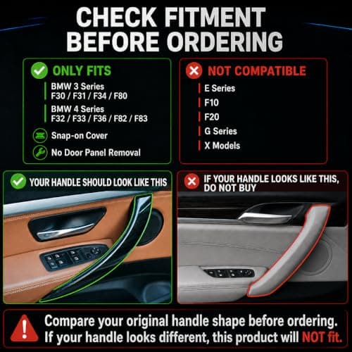 iCarPro Door Pull Handle Sticky Fix Cover Interior Trim for BMW F30 F34 3 Series 320,328,330,335,340,F80 M3 2012-2018, F32 F33 F36 4 Series 420,428,435,440,F82 M4 2014-2019 (4pcs Set, Carbon Fiber) - Thumbnail 2