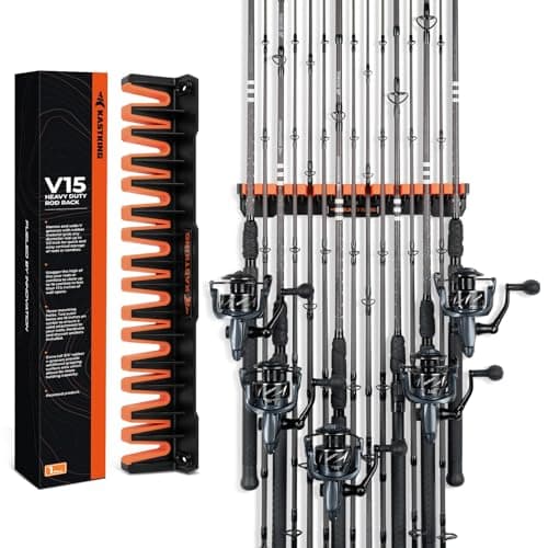 KastKing V15HD Heavy Duty Vertical Fishing Rod Holder – Wall Mounted Fishing Rod Rack, Store 15 Large Rods or Fishing Rod Combos in 18 Inches, Great Fishing Pole Holder and Rack, 1 Pack