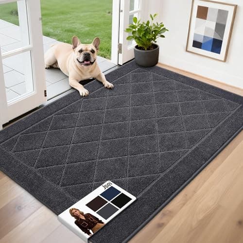 JSEI Dirt Trapper Door Mat 32"x48", Non-Slip Washable Entryway Mats, Dog Door Mat, Stain Resistant and Absorbent Floor Mats, Low Profile Welcome Mat for Front Back Door, Dark Grey - Image 1