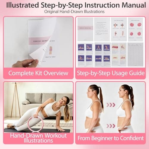 16 PCS Pink Pilates Ring and Ball Set for Women with 15" Magic Circle, Home Pilates Equipment Kit with Adjustable 1LB Ankle Wrist Weight, Resistance Band, Gliding Discs, Pilates Essentials Accessories - Thumbnail 6