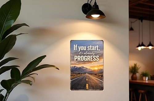 If You Start Its Already Progress Tin Sign Inspirational Quote Metal Wall Decor Vintage Road Sunset Mountain Artwork Motivational Rustic Plaque for Home Office Gym Man Cave Study Wall 8x12 Inch - Thumbnail 2