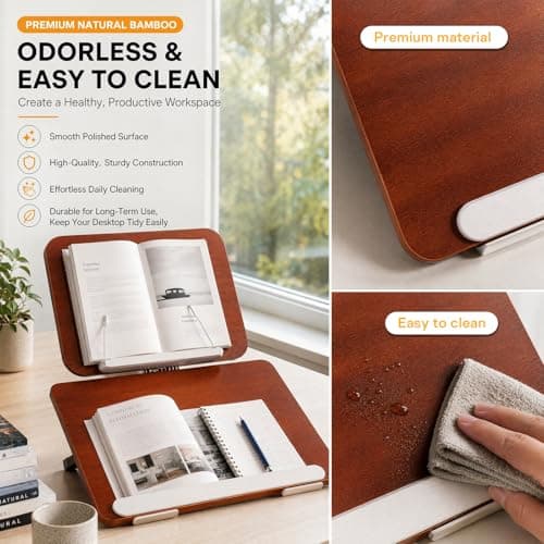 Upgraded Bamboo Slant Board for Writing, Double-Layer Book Stand with 13 Angles, Book Holders for Reading Hands Free, 19.7x14.2in Desk Stand for Students & Office - Thumbnail 2