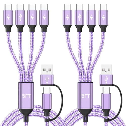 Jogrytece USB C Splitter Multi Charging Cable, USB C to USB C Cable with 4 X Type-C, Travel Holiday Essentials Phone Charger Cord for iPhone 17/16/15, Galaxy, Android 2Pack 5FT Purple - Image 1