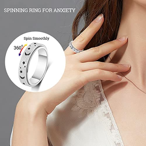 Fidget Toys Anxiety Ring for Women Stainless Steel Spinner Ring Fidget Rings Men Adult Silver Rainbow Black Color Pack Size 9 - Thumbnail 2