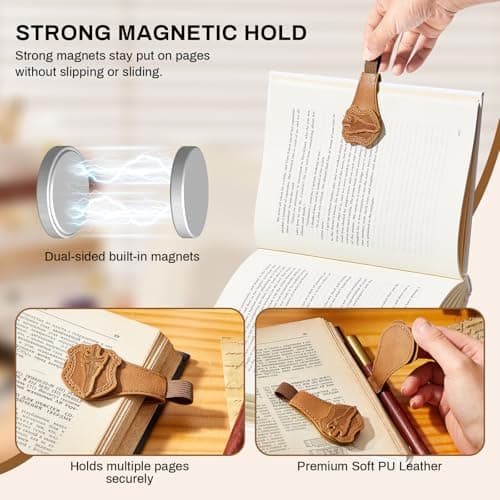 2 Pcs Leather Magnetic Bookmarks for Men,Vintage Sword and Dragon Pattern, PU Leather Bookmark, Gift Box Included - Thumbnail 2