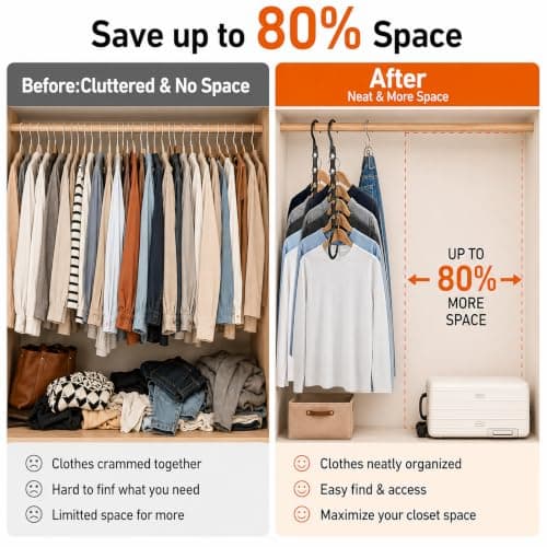 6 Pack Black Space Saving Hangers for Closet Organizers and Storage, 9.4 inch with 5 Enclosed Anti-Slip Hole, Clothing Hangers for Small Apartment & Small Closets and Dorm Room Essentials - Thumbnail 3